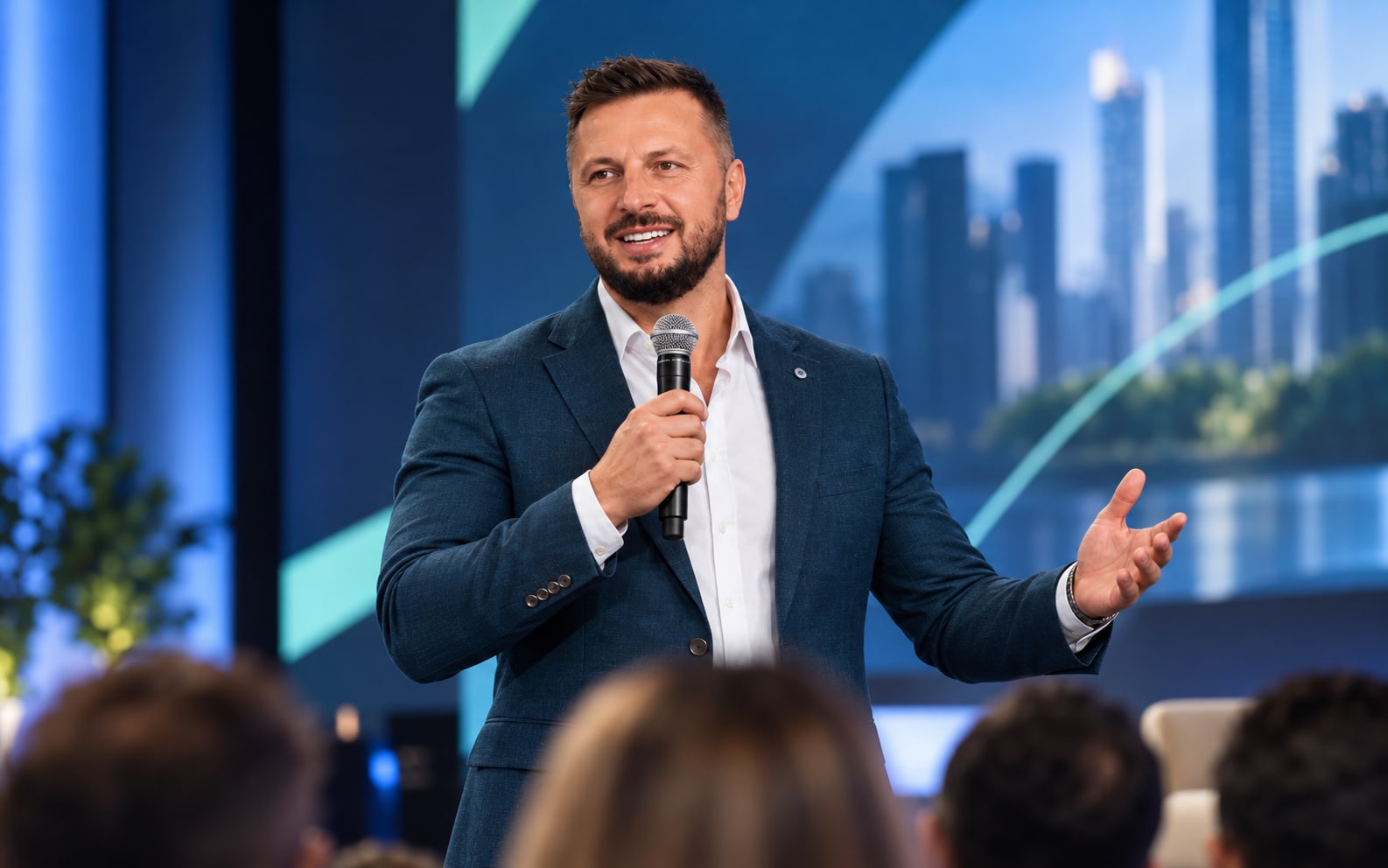 Minet Musić sa mikrofonom na pozornici konferencije
