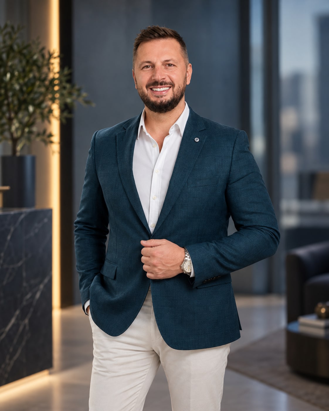 Minet Musić u uredu, stojeći portret